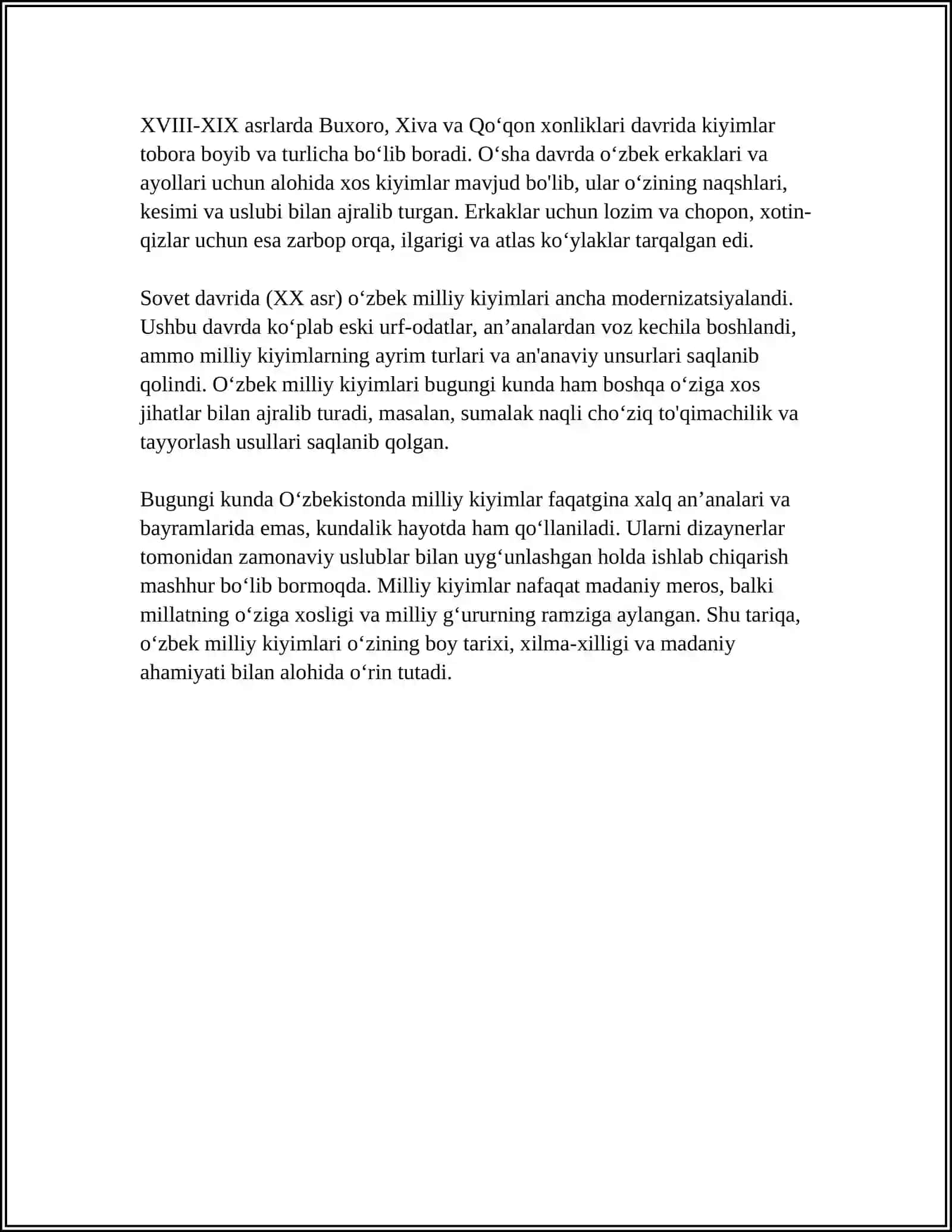 MILLIY KIYIMLARDAN QIYIQCHALARNI TAYYORLASH 4