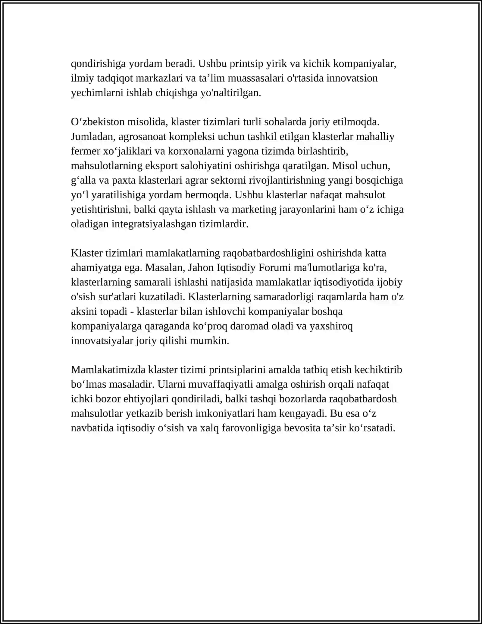 KLASTER TIZIMIDAGI KORXONADA YILIGA 46 MING TONNA LASTIK ÓRILISHIDAGI TIRIKATAJ MATOSINI ISHLAB CHIQARISHGA KORXONA LABORANTLAR SONI HISOBLASH 4