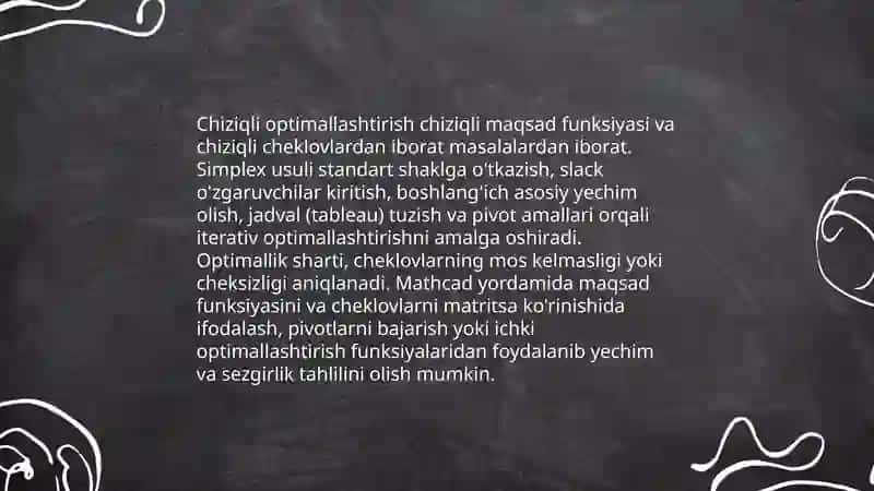Optimallashtirish masalalari va ularni yechishda MathCad amazing dasturidan foydalanish 4