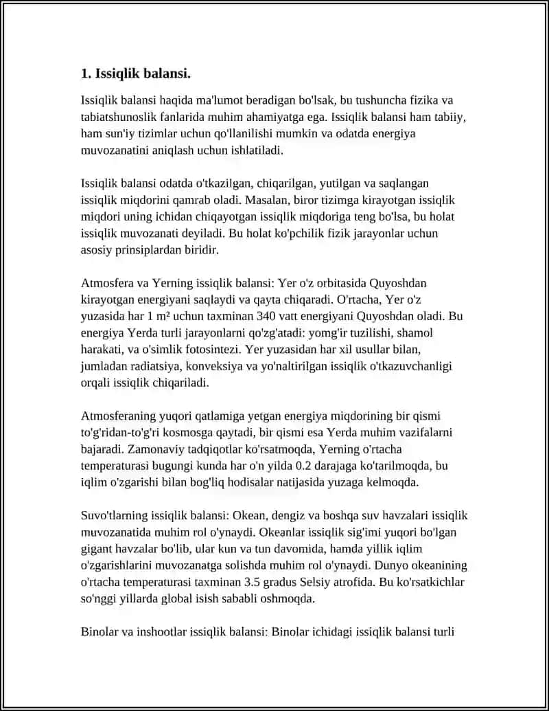 Issiqlik balansi 4