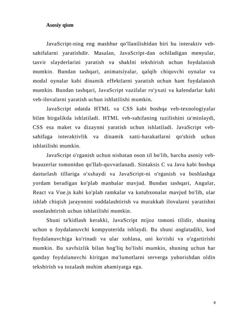 Masalalarning algoritmini tuzish va shu algoritm asosida Java Script dasturlash tilida dastur tuzish 4