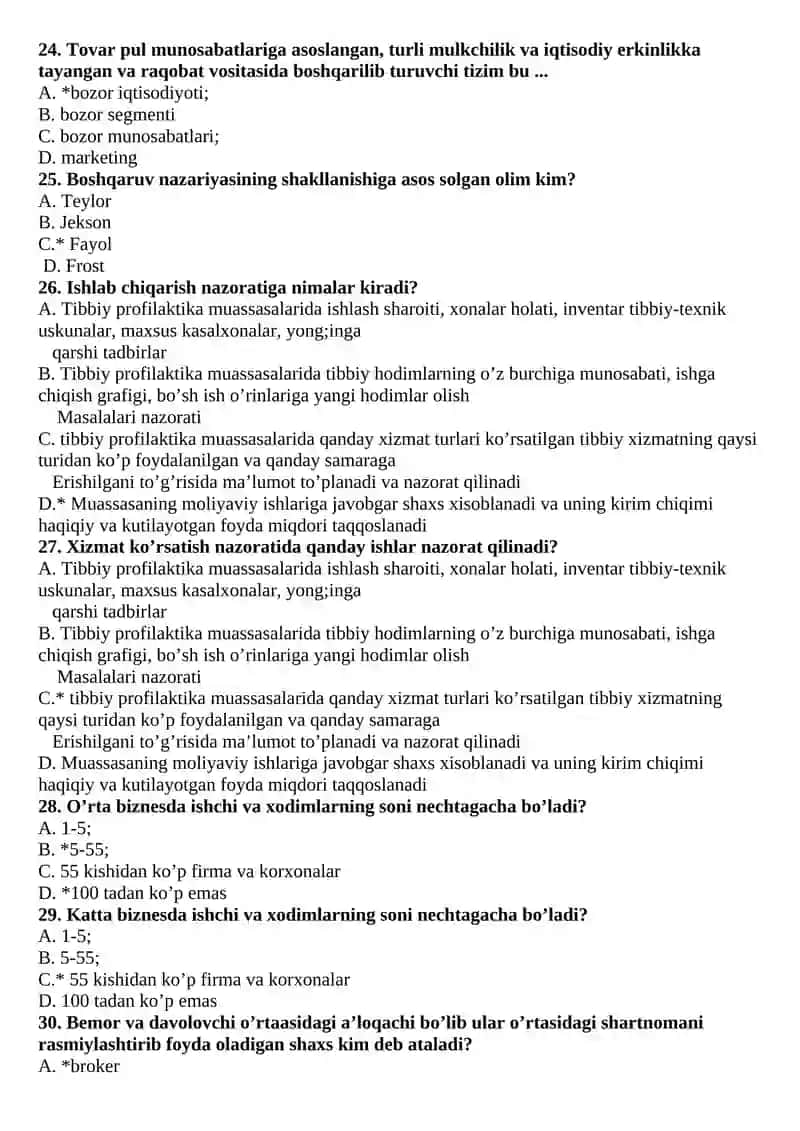 Gigiyena, sanitariya va epidemiologiya menejmenti fanidan test savollari 4