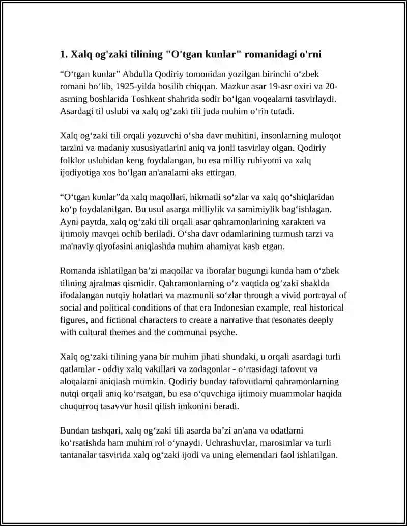 XALQ OG'ZAKI TILINING "O'TGAN KUNLAR" ROMANIDA QO'LLANISHI VA UNING IJOBIY HAMDA SALBIY TOMONLARI 4