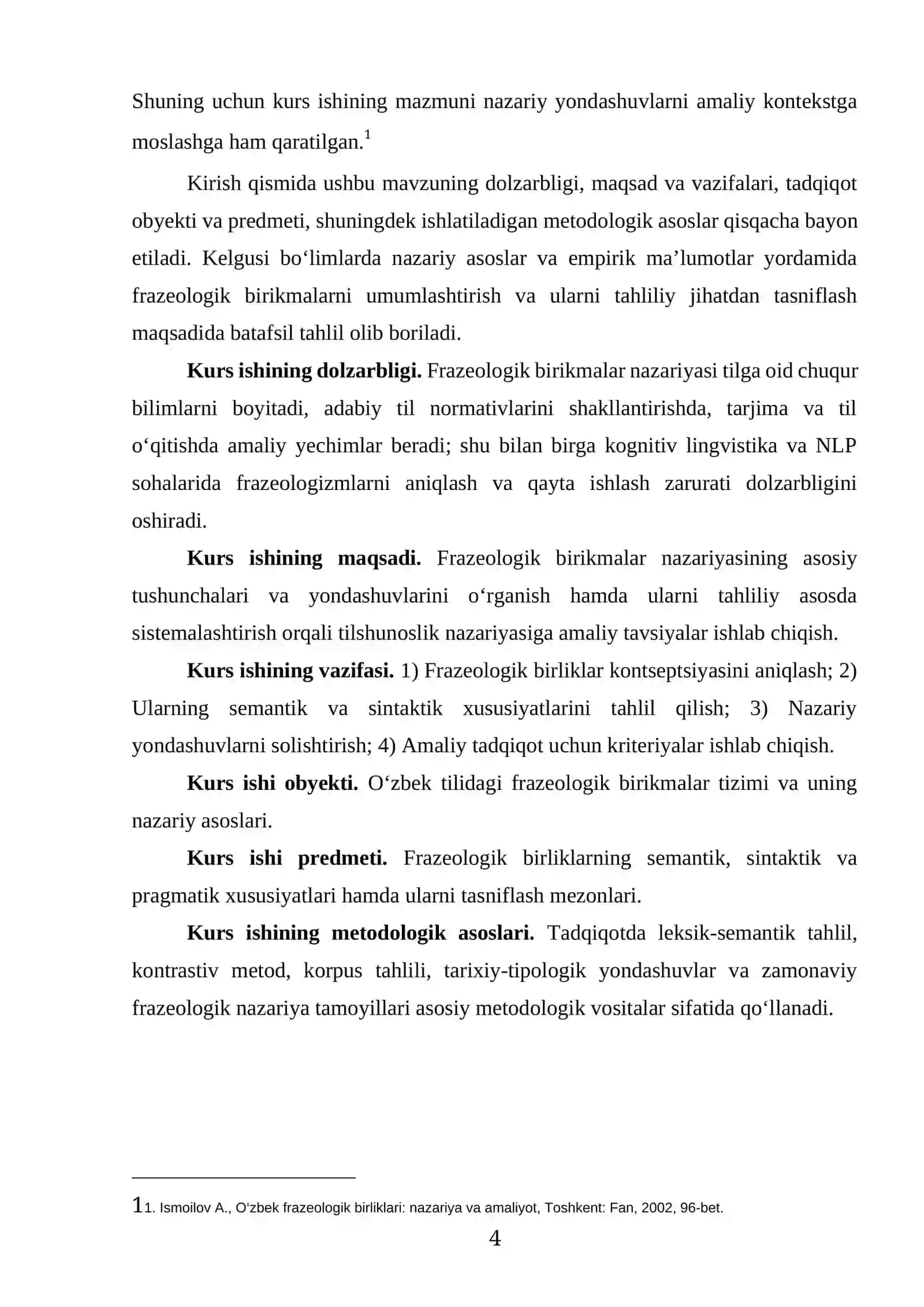 "FRAZEOLOGIK BIRIKMALAR NAZARIYASI" MAVZUSIDAGI KURS ISHI 4