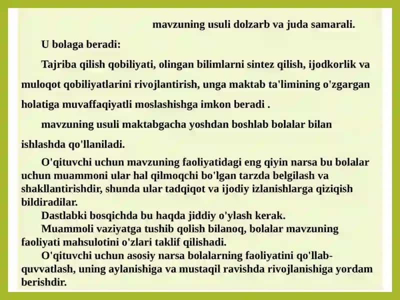 BILISH JARAYONINING RIVOJLANISHI SOHASINING KUTILAYOTGAN NATIJALARI ASPSIDA TA'LIMIY O'YINLARDAN FOYDALANISH 4