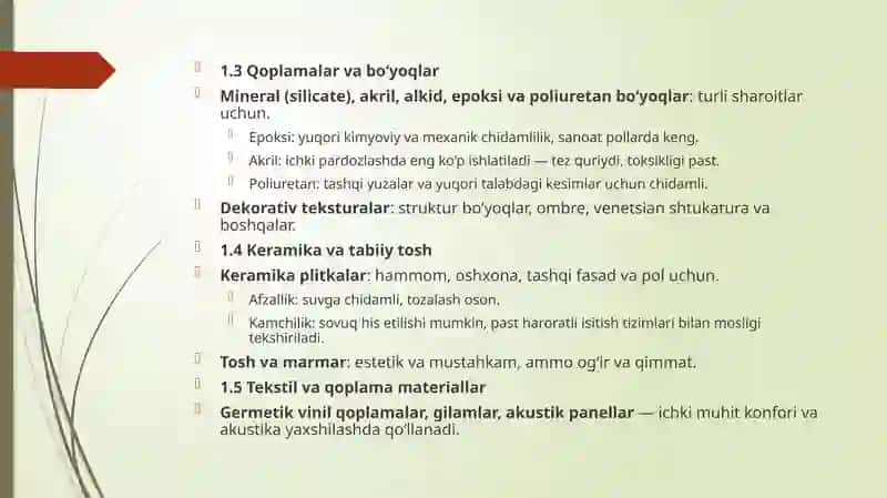 Pardozlash va issiqlik izolyatsiya materiallarining turlari 4