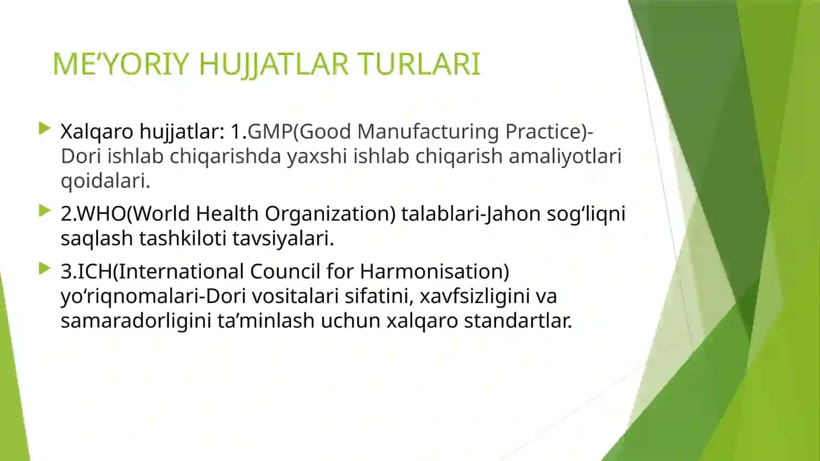 Dori vositalarini nazorat qilishda foydalaniladiganme’yoriyhujjatlar 4