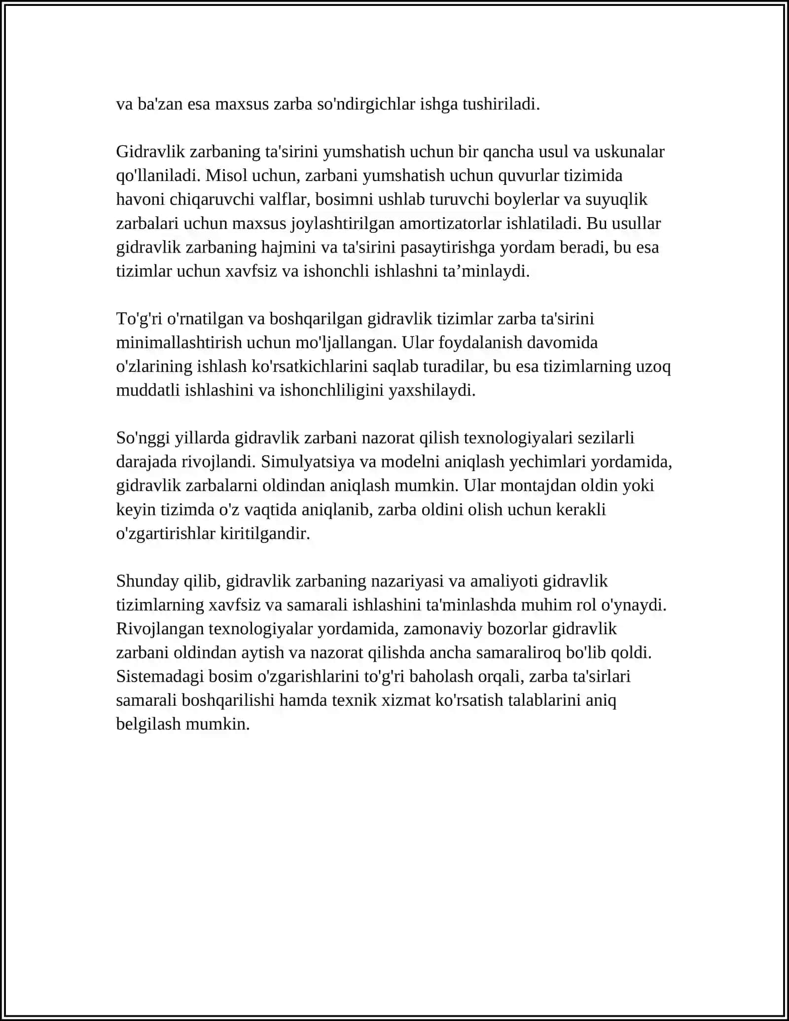 SUYUQLIK VA GAZLARDA QUVURLARDAGI GIDRAVLIK ZARBA 4