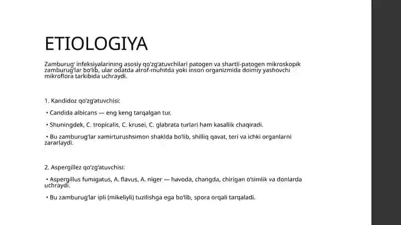 Zamburug‘ infeksiyalari (Kandidoz va Aspergillex) 4