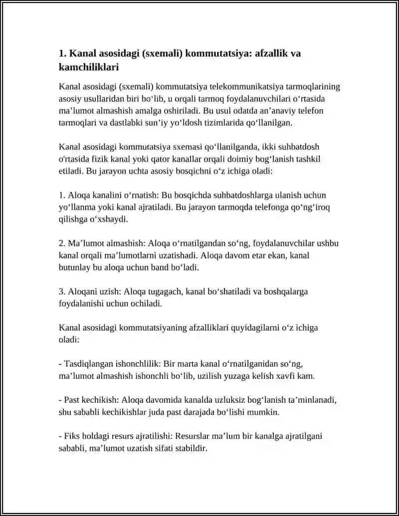 Kanal asosidagi (sxemali) kommutatsiya: afzallik va kamchiliklari 4