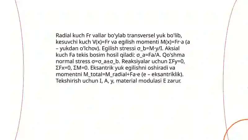 Yigirish mashinalari vallarni egilishini hisoblash 4