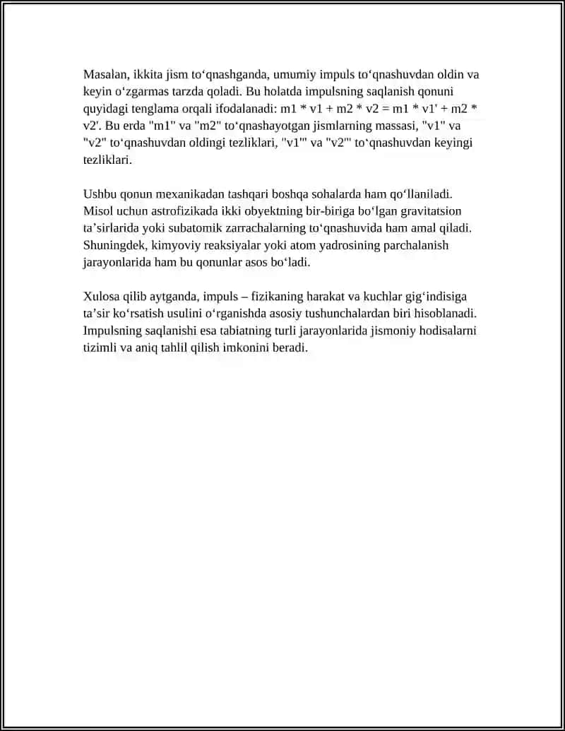 Jismning impulsi. Impulsnig saqlanish qonuni 4
