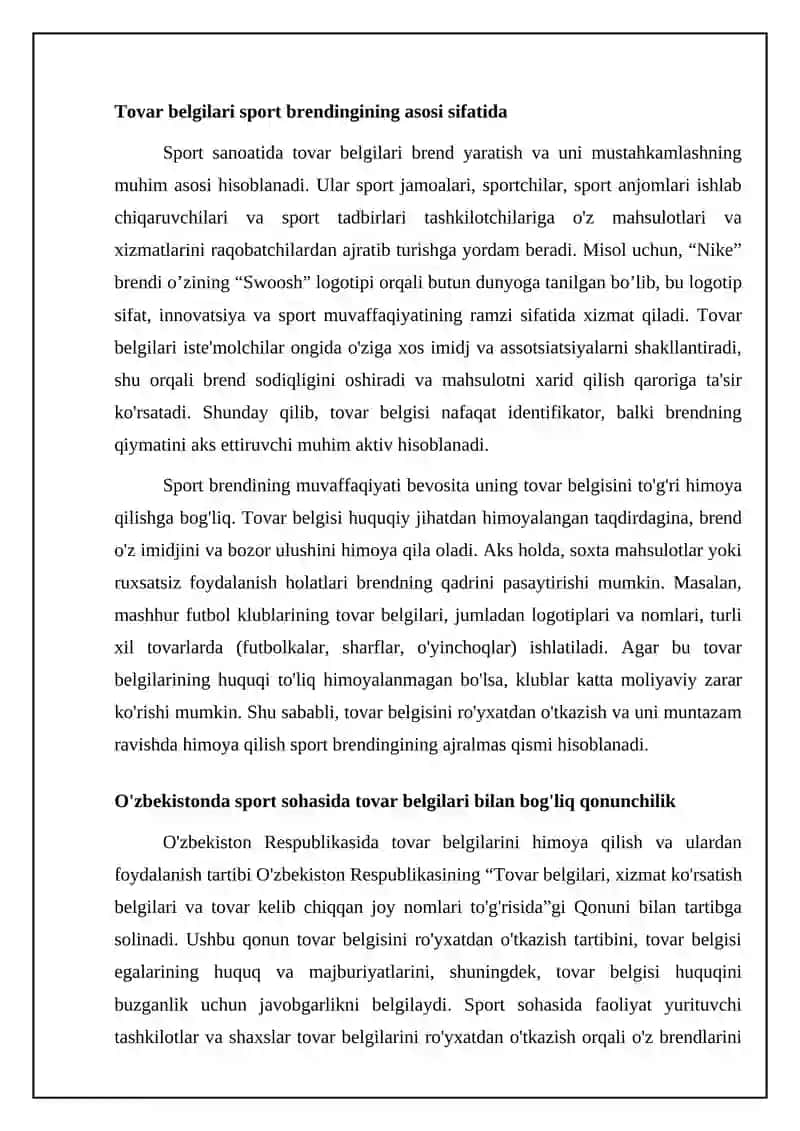 Sport sanoatida tovar belgisi 4