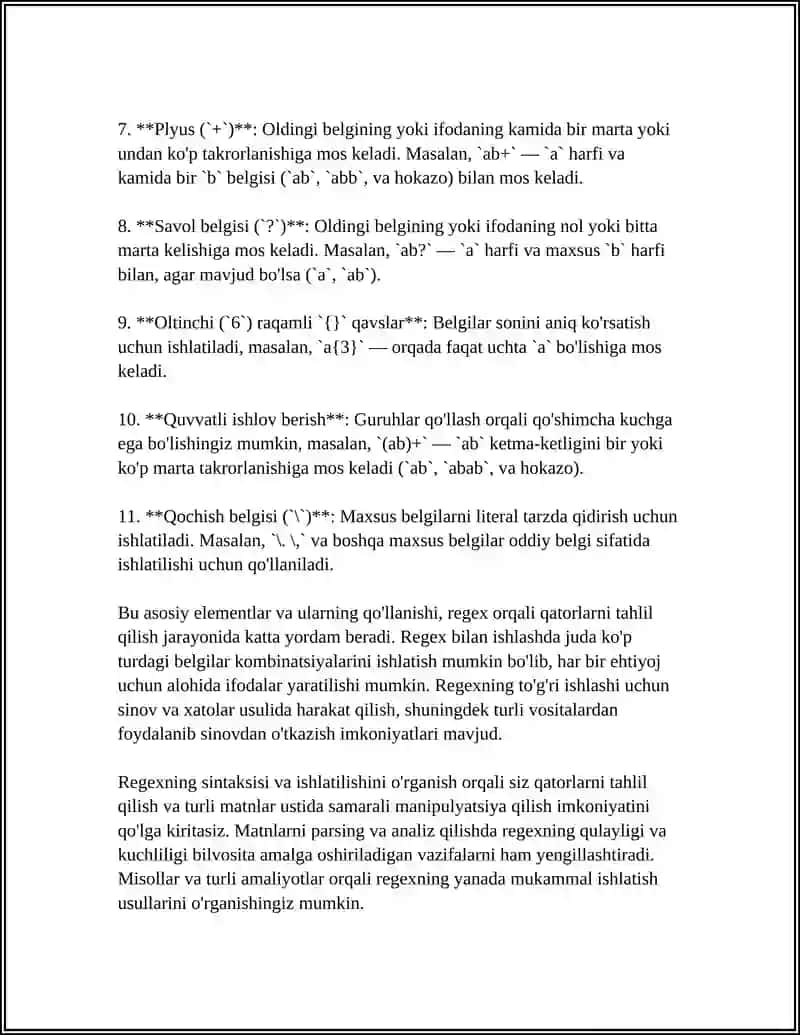 REGEX BILAN QATORNI TAHLIL QILISH 4
