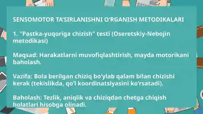 Sensomotor ta’sirlanish va diqqatni o‘rganish psixologik va pedagogik diagnostika 4