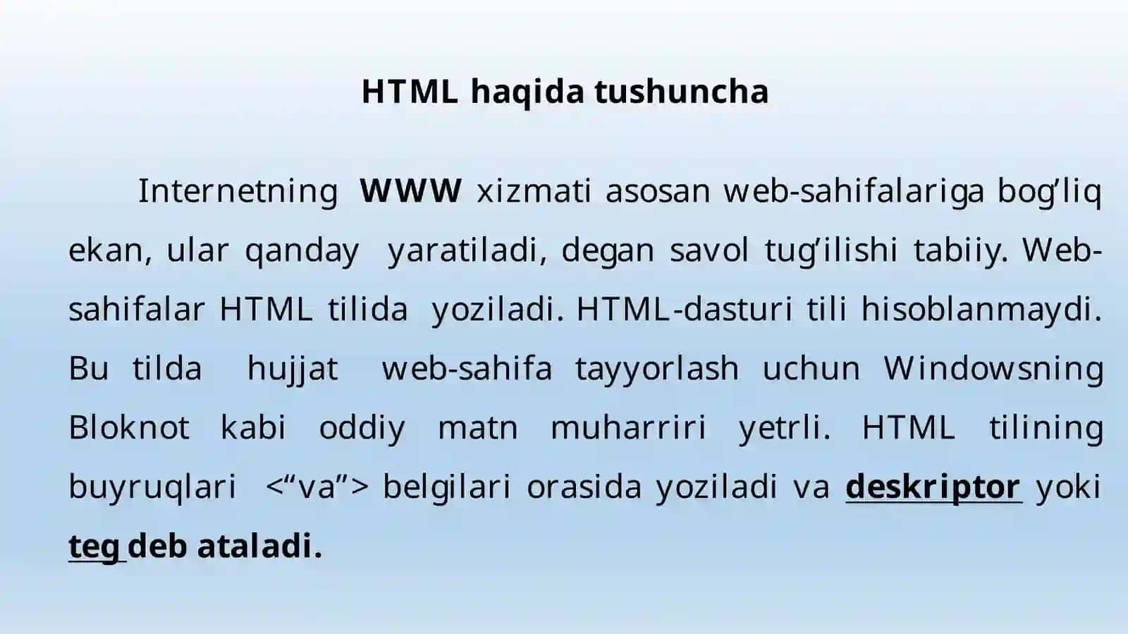7 Ma’ruza: Web sahifalarini yaratish 4