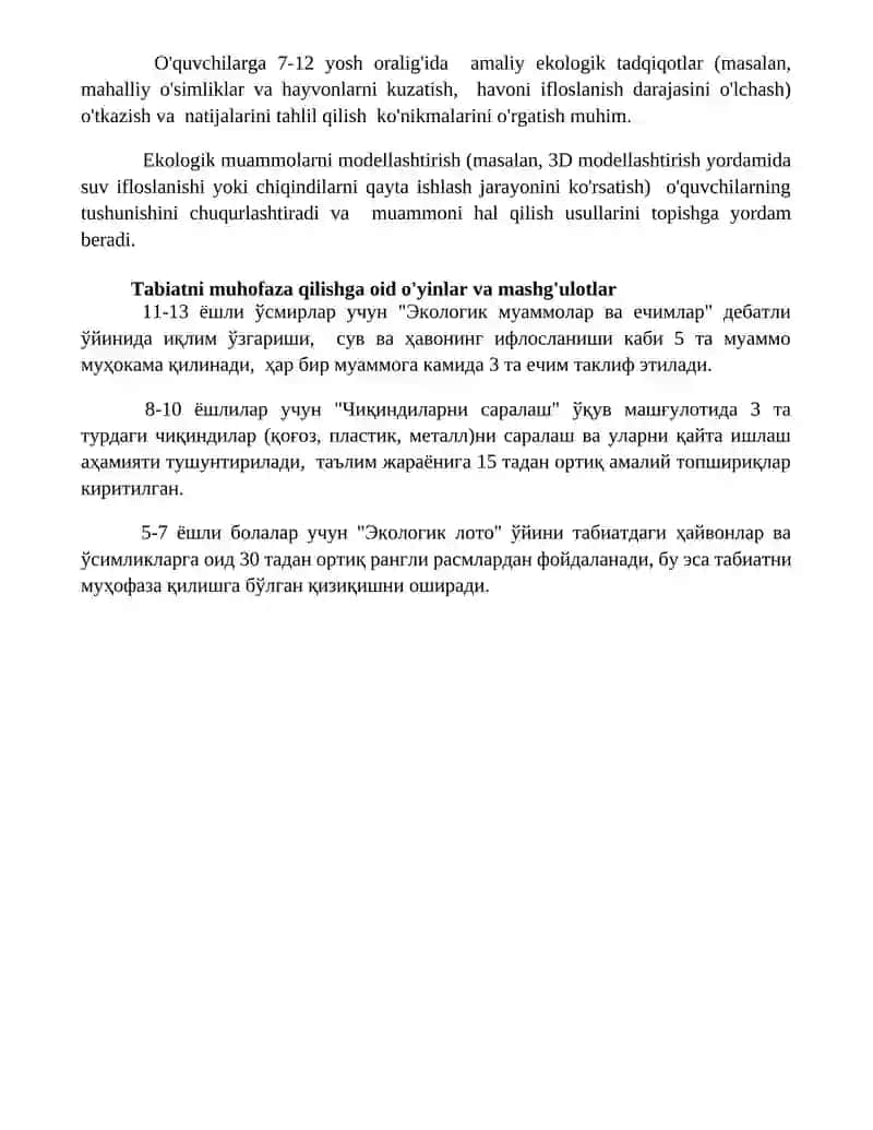 Turli yosh guruh bolalarida ekologik tarbiya berishga oid mashg'ulotlarni tashkil etish 4