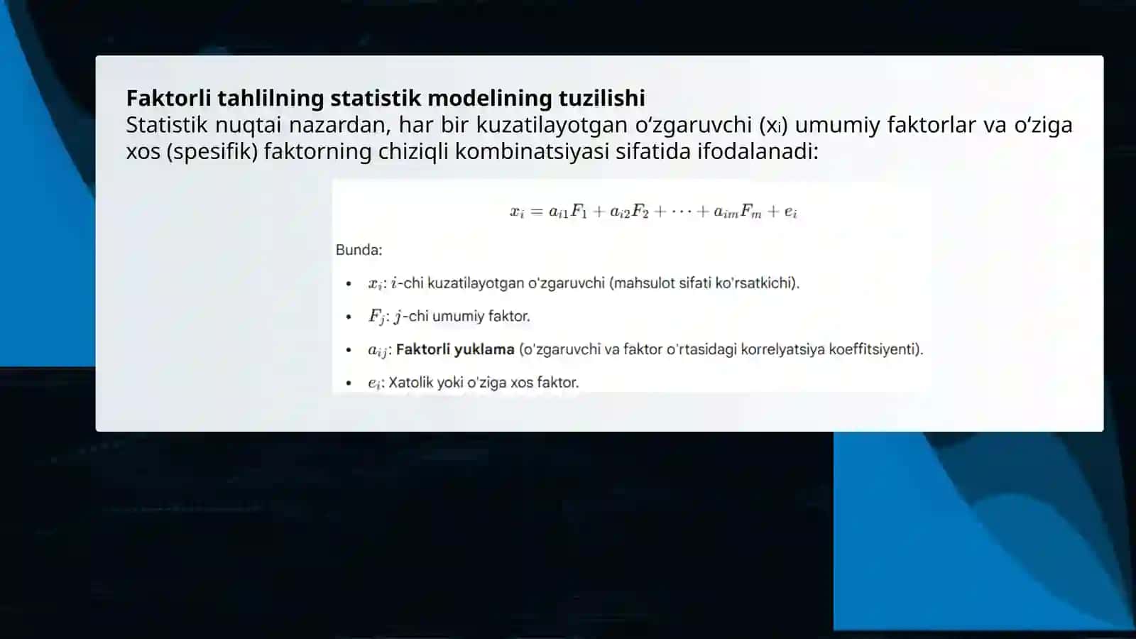 "Statistikusullar dafaktorli analizlar tahlili" 4