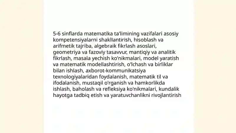 5-6 sinflarda Matematika o'qitishning maqsadi,vazifasi va mazmuni 4