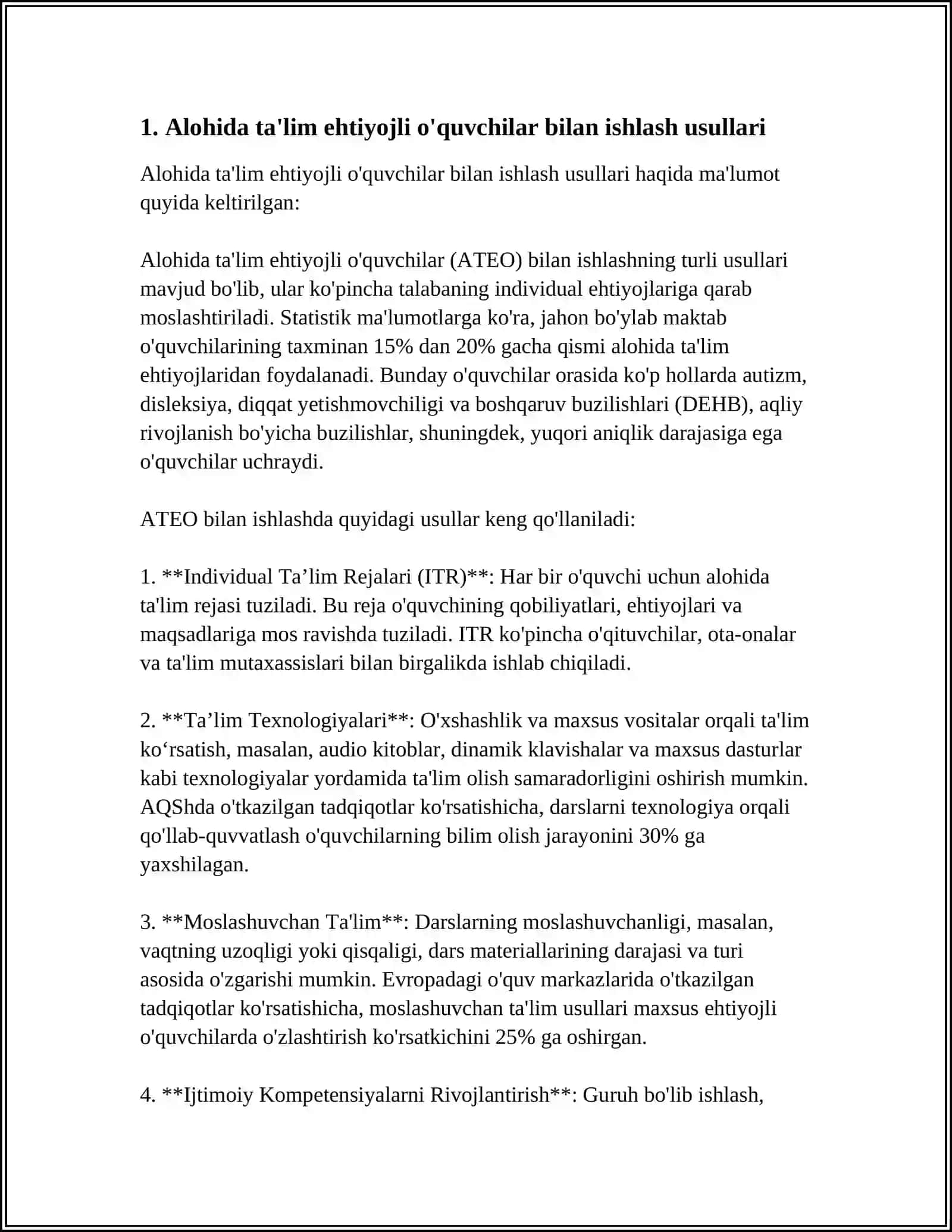 ALOHIDA TA’LIM EHTIYOJLI O'QUVCHILAR SHAXSIGA JAMOA ORQALI TARBIYAVIY TA'SIR KO'RSATISHNING SHAKL VA METODLARI 4