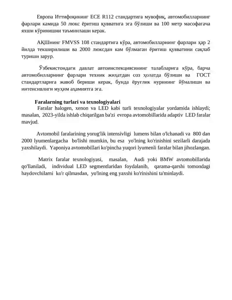 Avtomobil tonnelida yoritish tizimi 4
