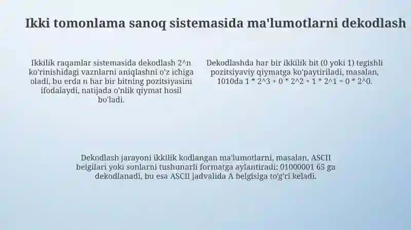 Maʼlumotlarni ikkilik sanoq sistemasida kodlash va dekodlash 4