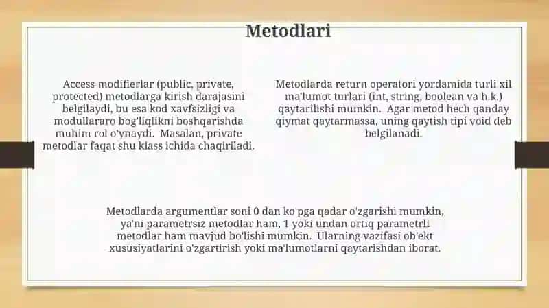 Sinf e'loni.Sinf elementlari.Sinf elementlariga murojatni boshqarish modifikatorlari 4