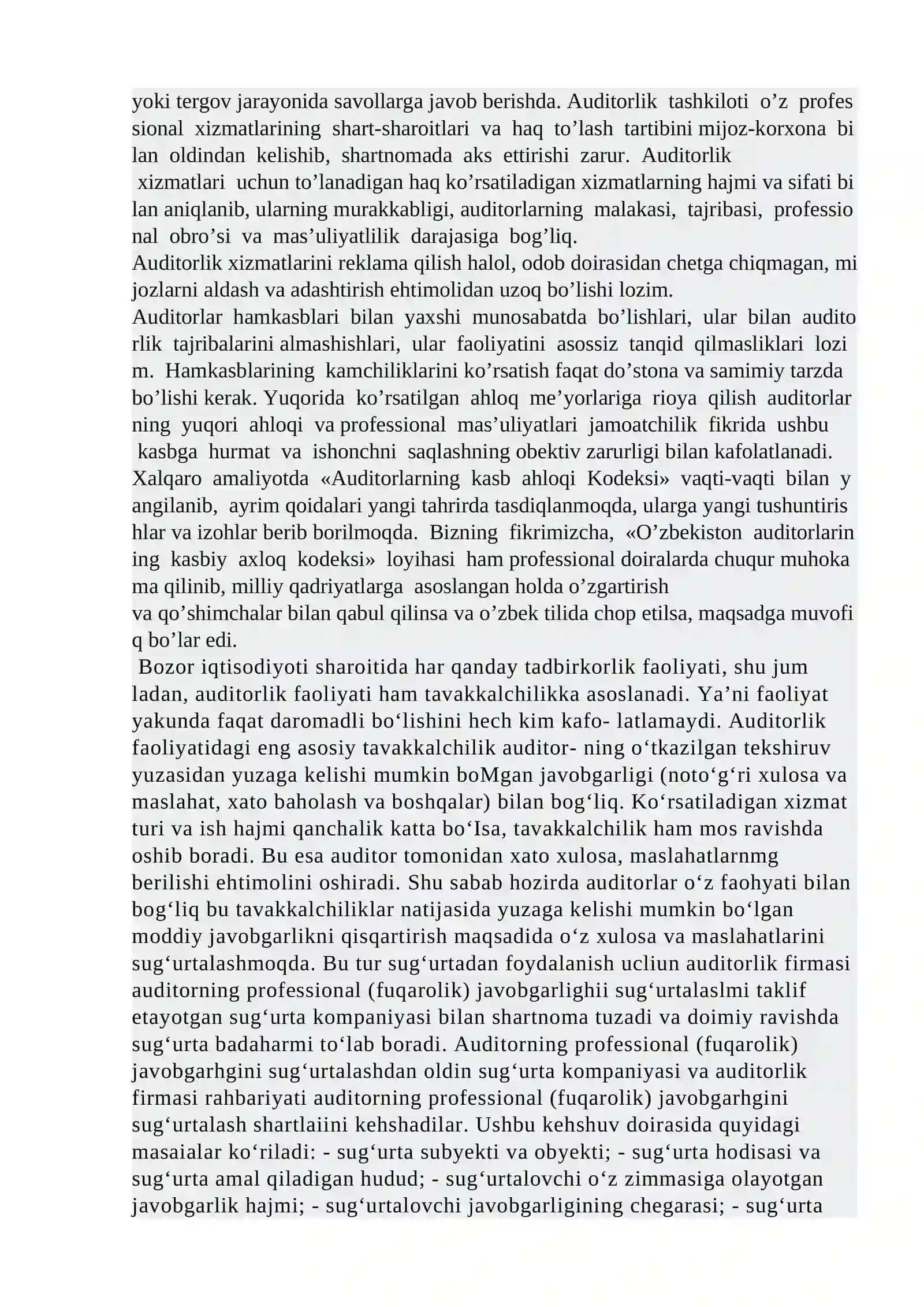 12-mavzu; Auditorlik tashkiloti va auditorlarning mustaqilligi. Umuminsoniy ahloq qoidalari va ma’naviy mehyorlarga rioya qilish 4