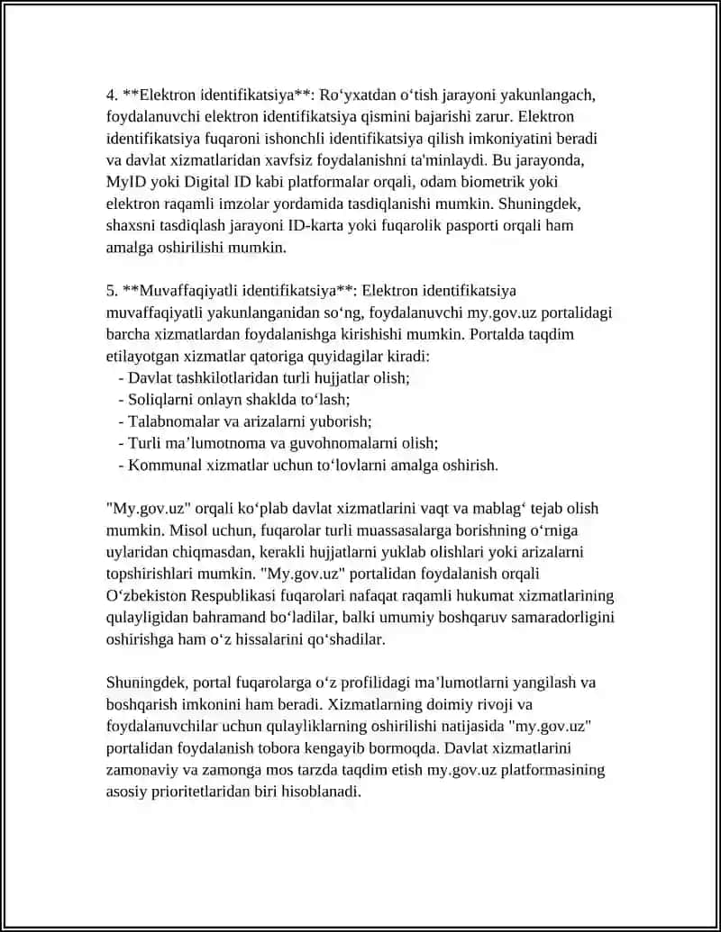 MY.GOV.UZ ELEKTRON HÚKIMET PORTALINDA MÁMLEKETLIK XIZMETLERDEN PAYDALANIW 4