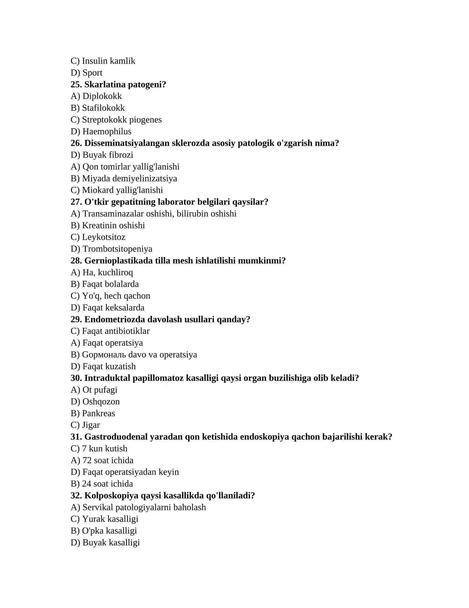 Internatura imtihon testlari 4
