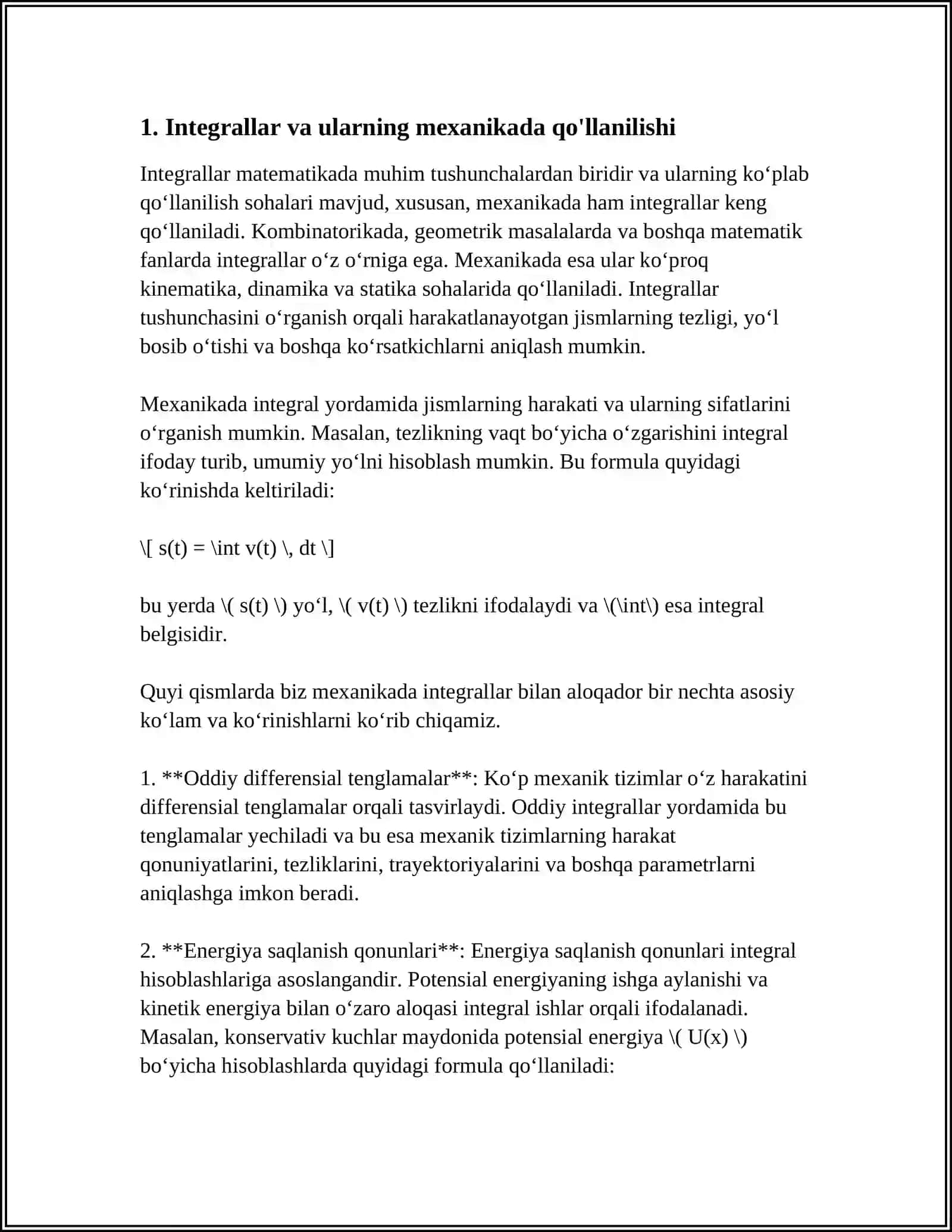 HOSILA VA INTEGRALNING FIZIK MASALALARGA QO'LLANISHI HAQIDA MEXANIKANING ASOSIY TUSHUNCHALARI 4