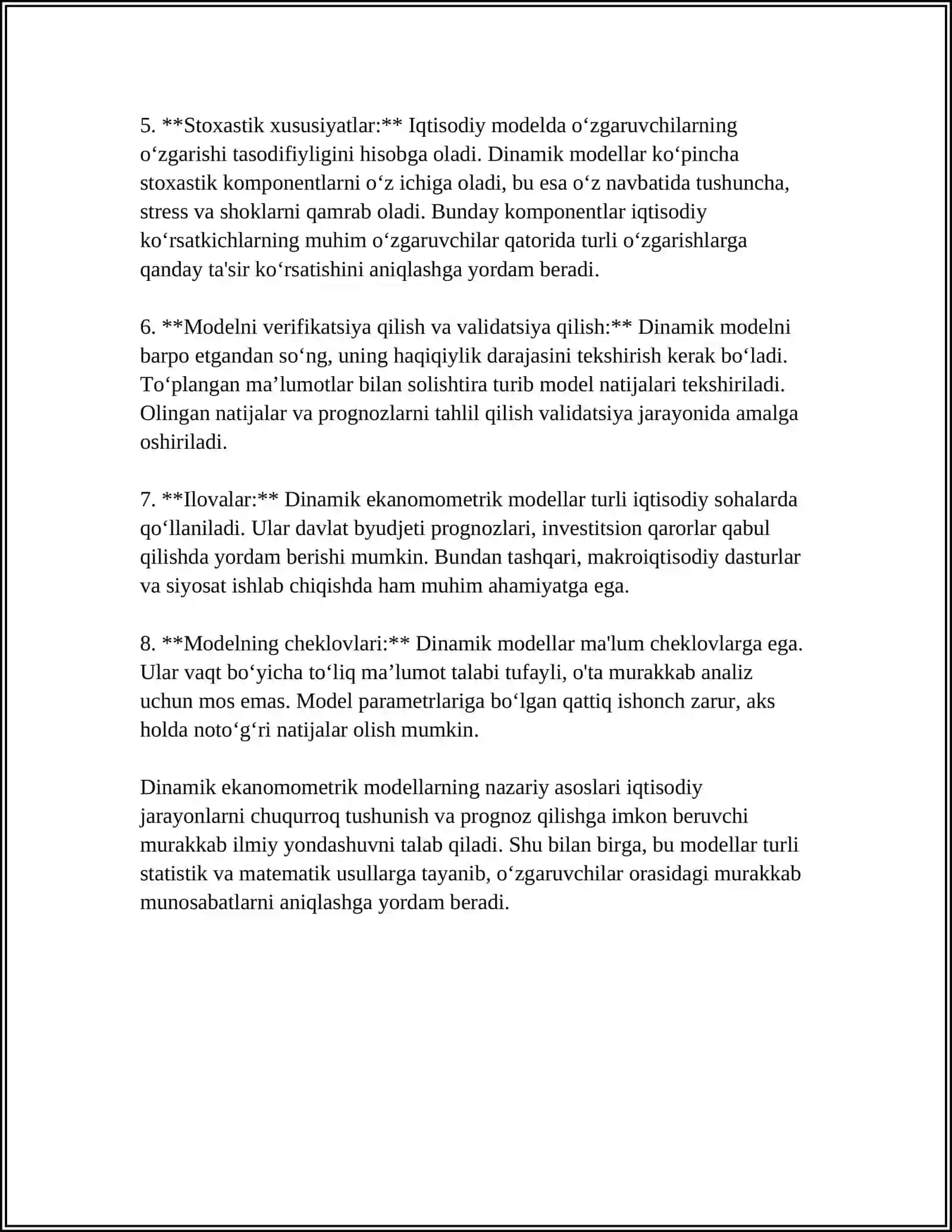 DINAMIK EKANAMETRIK MODELLARDAN FOYDALANISH 4