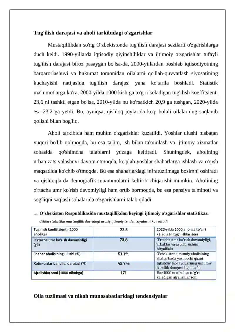 Mustaqillikdan soʻng Oʻzbekiston Respublikasida ijtimoiy o'zgarishlar 4