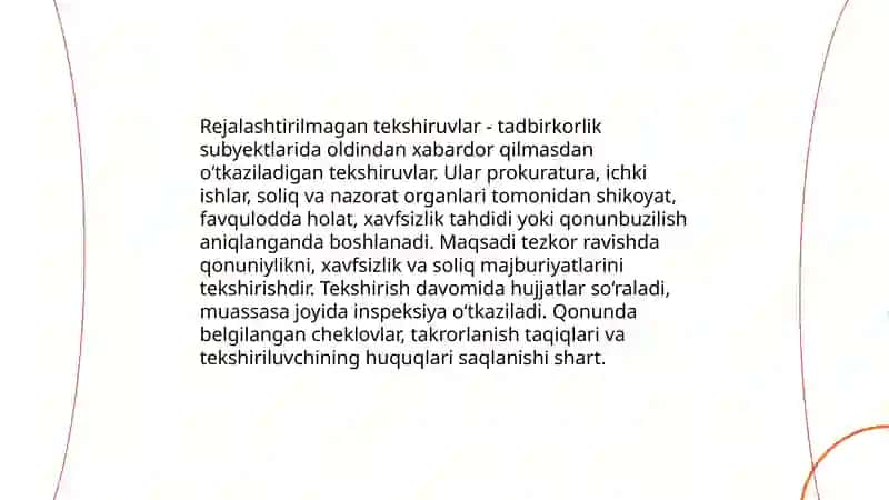 Tadbirkorlik subyektlari faoliyatini tekshirish turlari 4
