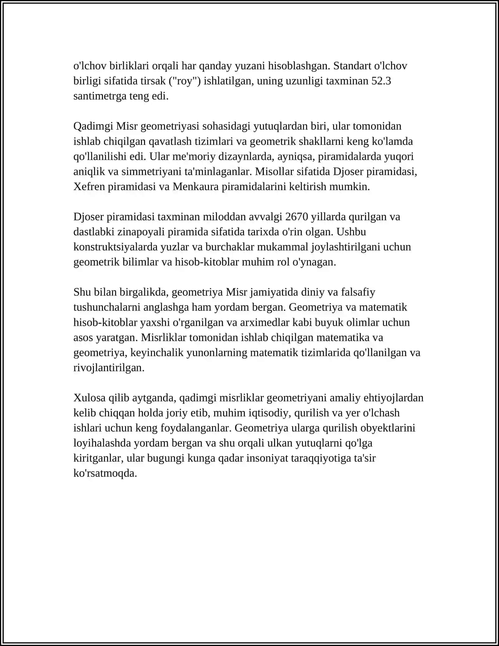 QADIMGI MISRDA GEOMETRIK OʻLCHOVLAR VA AMALIYOTLAR 4