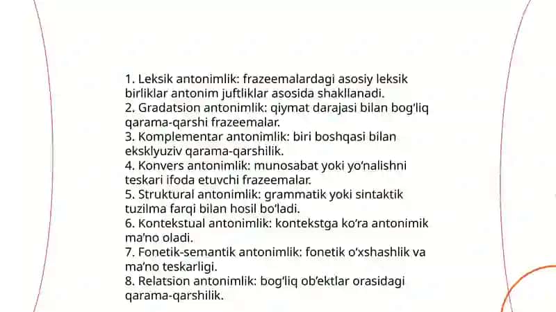 Frazemalarning semantik turlari antonim 4