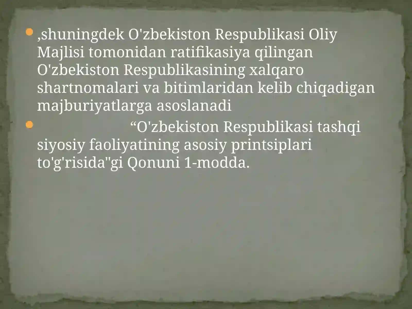 O’zbekston Respublikasining  BMTga a’zo bo’lishi va jahon hamjamiyatidagi o’ziga xos o’rni. 4