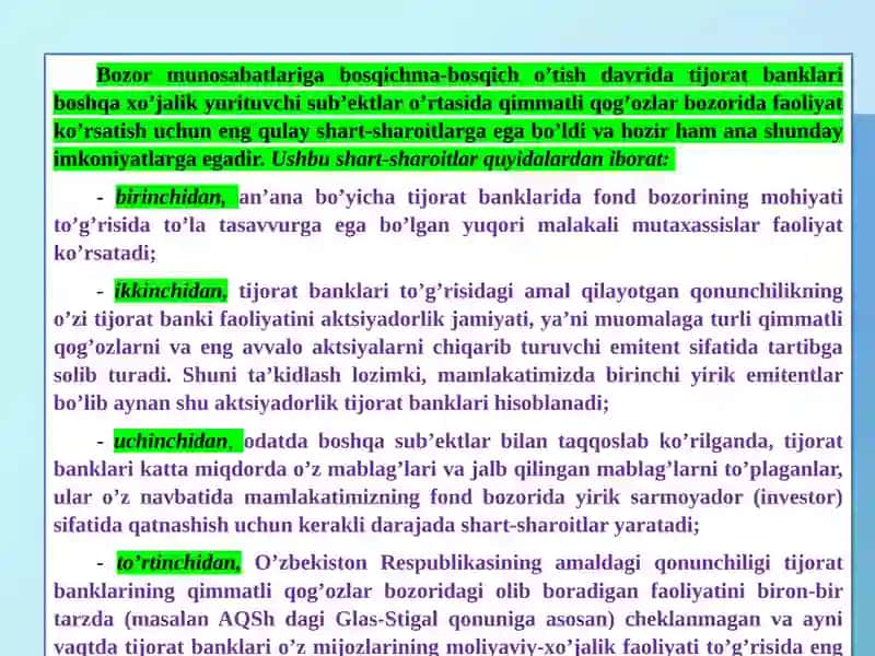 TIJОRАT BАNKLАRINING QIMMАTLI QОG’ОZLАR BO’YICHА ОPЕRАTSIYALАRI TАHLILI 4