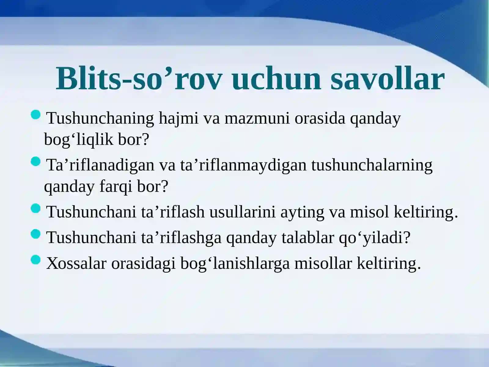 Mantiq elementlari. Matematik tushuncha 4