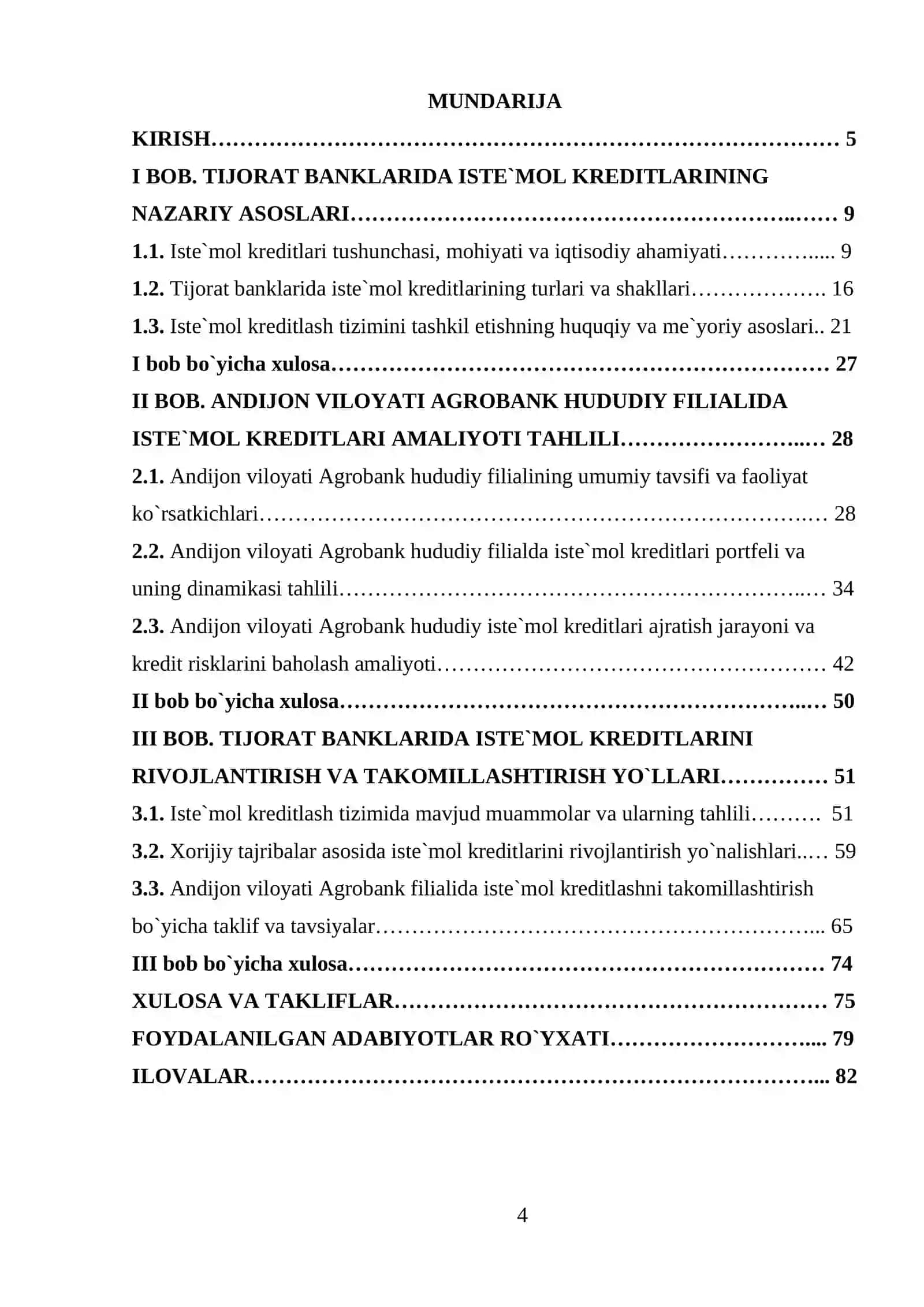 Tijorat banklarida iste`mol kiriditlari tahlili (Andijon viloyat Agrobank hududiy ) 4