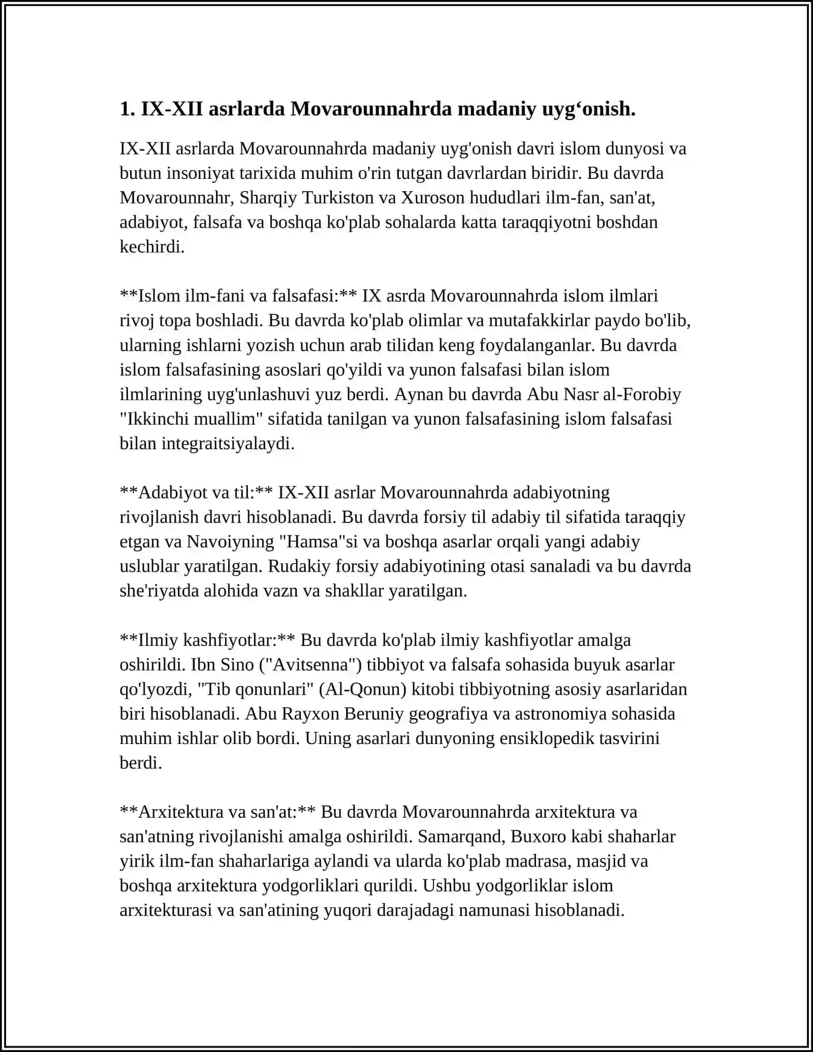 MT1 IX-XII ASRLARDA MAMLAKATIMIZ HUDUDIDA RO\'Y BERGAN MADANIY UYG‘ONISH (RENESSANS) 4