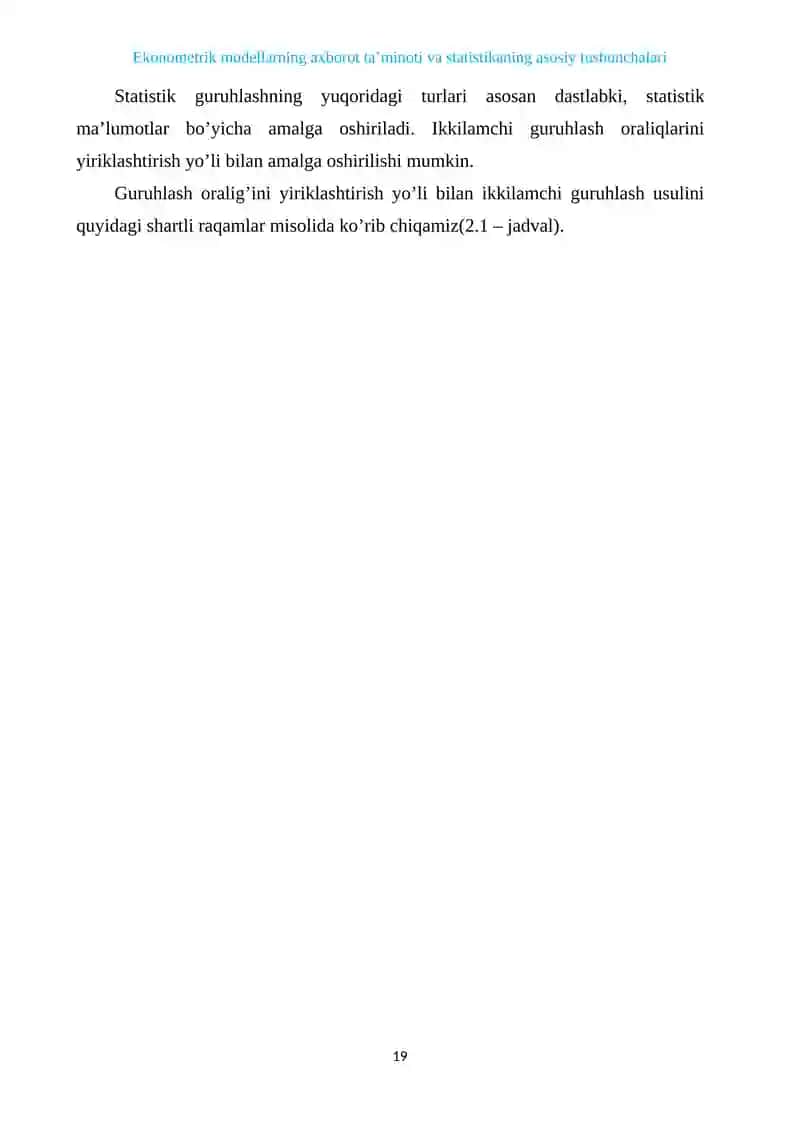 EKONOMETRIK MODELLARNING AXBOROT TA’MINOTI VA STАTISTIKANING ASOSIY TUSHUNCHALARI 4