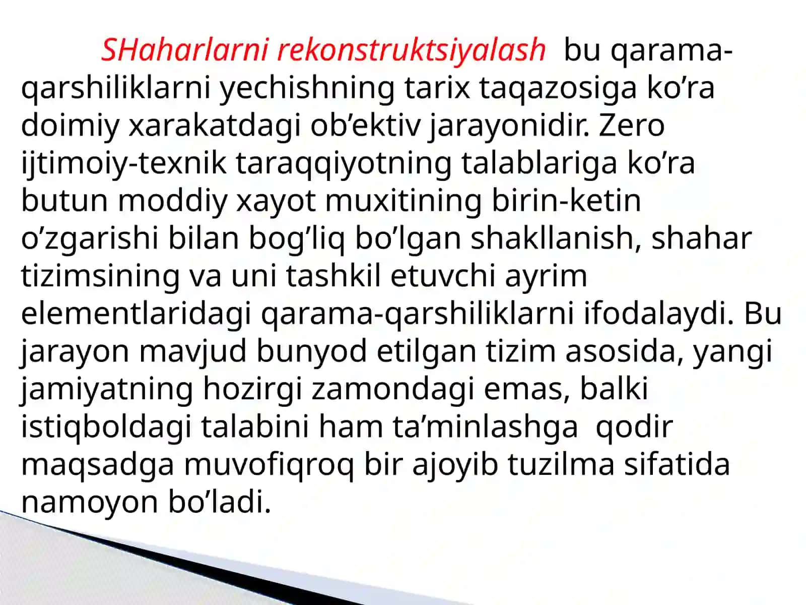 SHAHARLAR REKONSTRUKTSIYASI. ESKI TURAR UY-JOYLARNI QURILMALARINI REJALASHTIRISH TAVSIFI 4