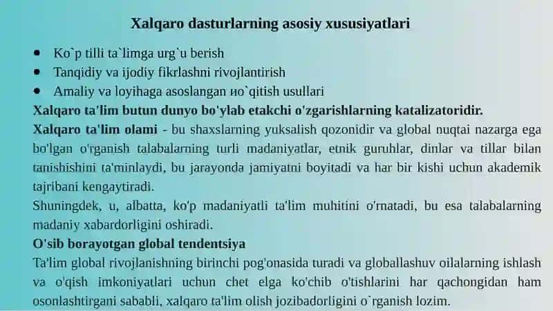 Boshlang`ich ta`lim daxalqaro ta`lim dasturlarining ahamiyati 4