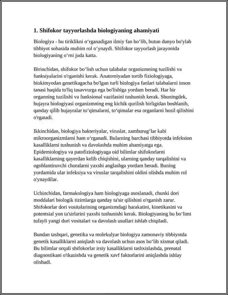 SHIFOKOR TAYYORLASHDA BIOLOGIYANING O'RNI VA VAZIFALARI 4