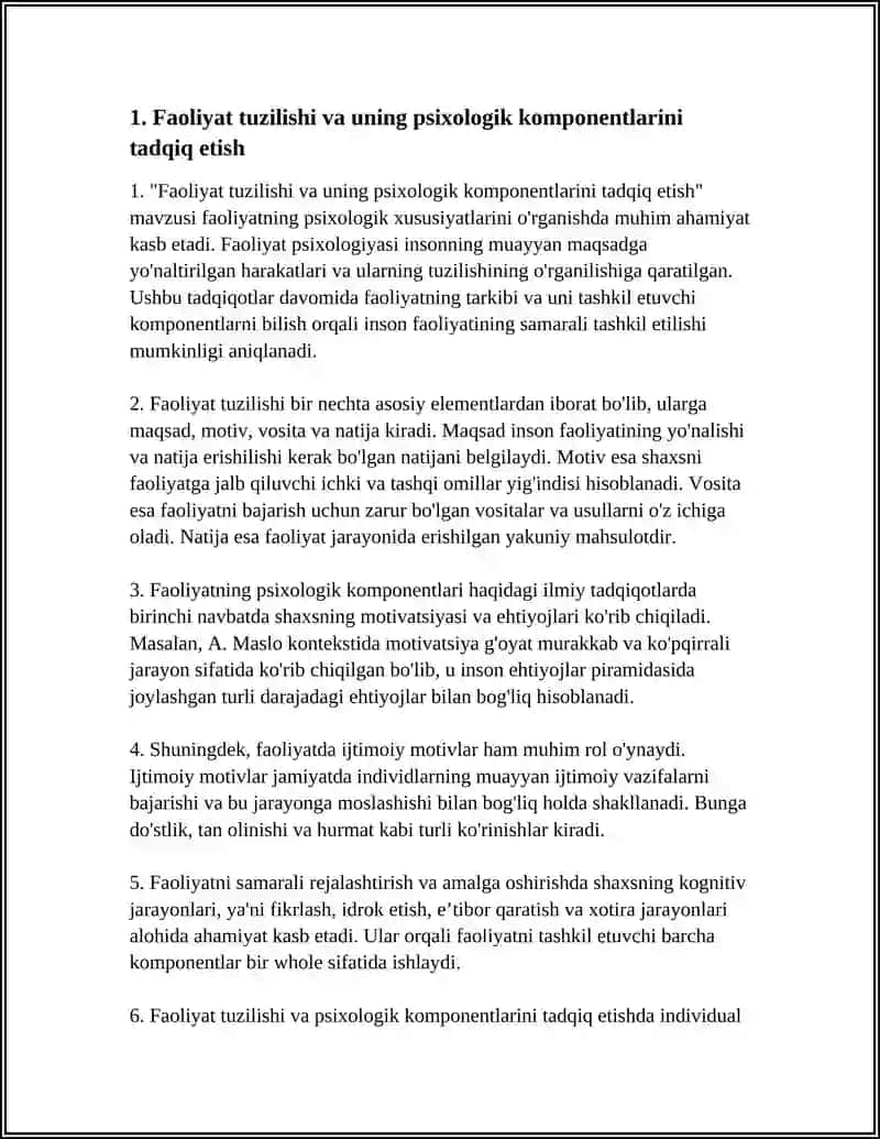 FAOLIYAT TUZILISHI PSIXOLOGIK XUSUSIYATLARINI TADQIQ ETISH 4