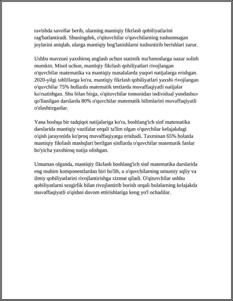BOSHLANGʻICH SINF MATEMATIKA DARSLARIDA MANTIQIY FIKRLASHNI RIVOJLANTIRISH XUSUSIYATLARI 4