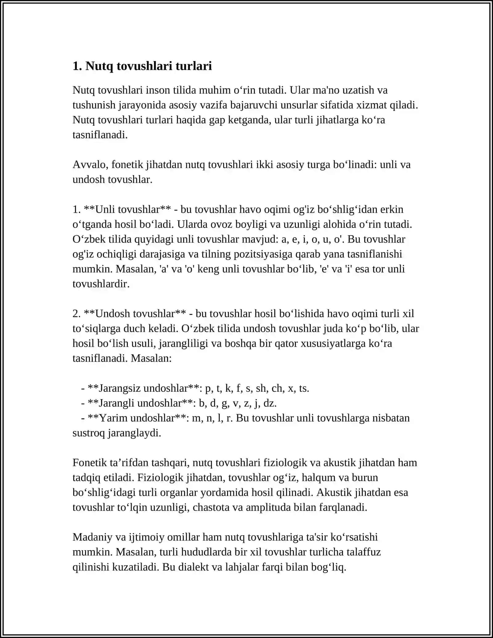 ONA TILINING FANETIK VOSITALARI; NUTQ TOVUSHLARI, URĞU, OHANG (INTANATSIYA) 4