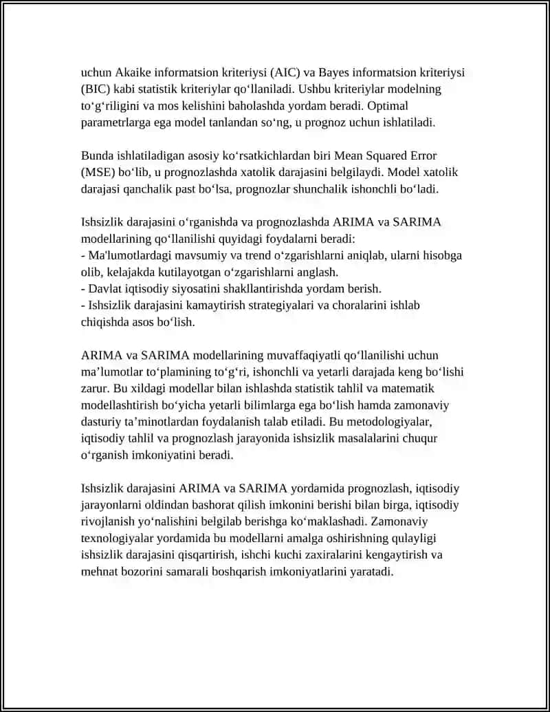 Ishsizlik Darajasi va Mehnat Bozoridagi Dinamikani Ekonometrik Tahlil Qilish 4