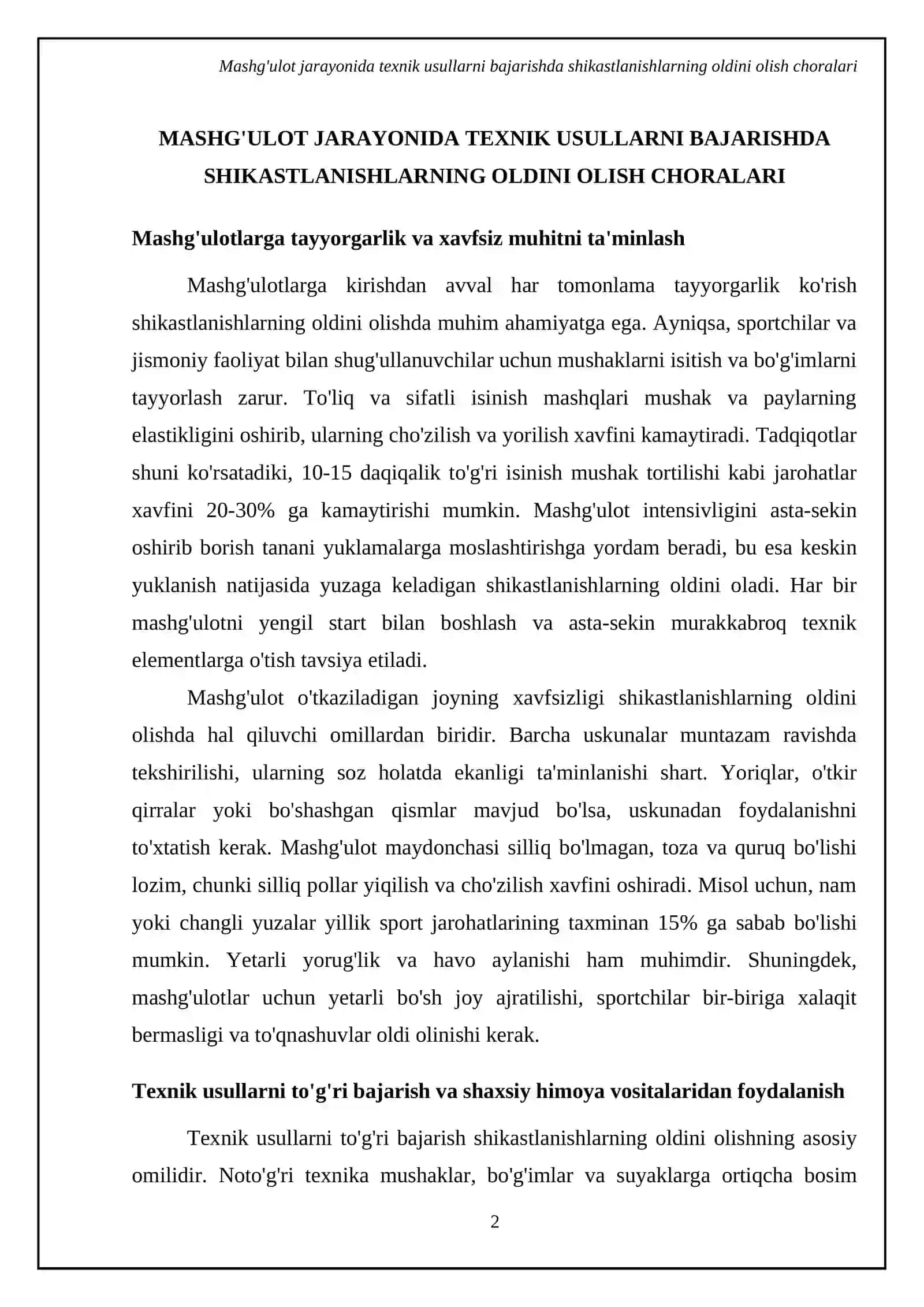 Maahg’ulot jarayonida texnik usullarni bajarishda jaraxotlanishdan saqlanish va jaraxotlanganda birinchi tibbiy yordam kursatish 4
